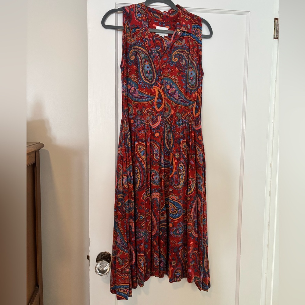 Steven Alan Red Paisley Sleeveless Maxi Dress